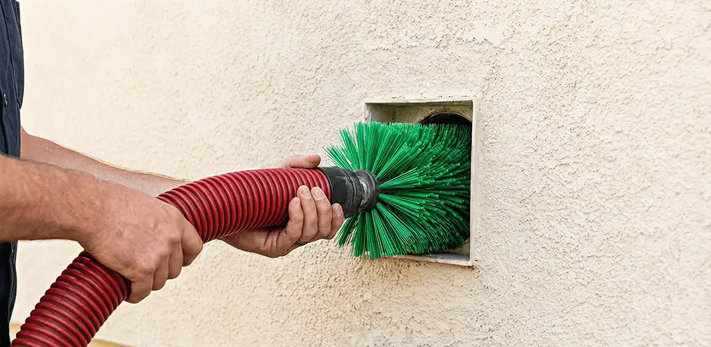 Air duct cleaning brush removing debris from a vent opening in Hollywood, FL