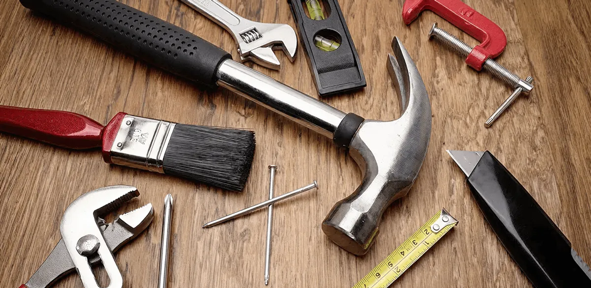 Handyman tools laid out for home repair and maintenance work in Hollywood, FL