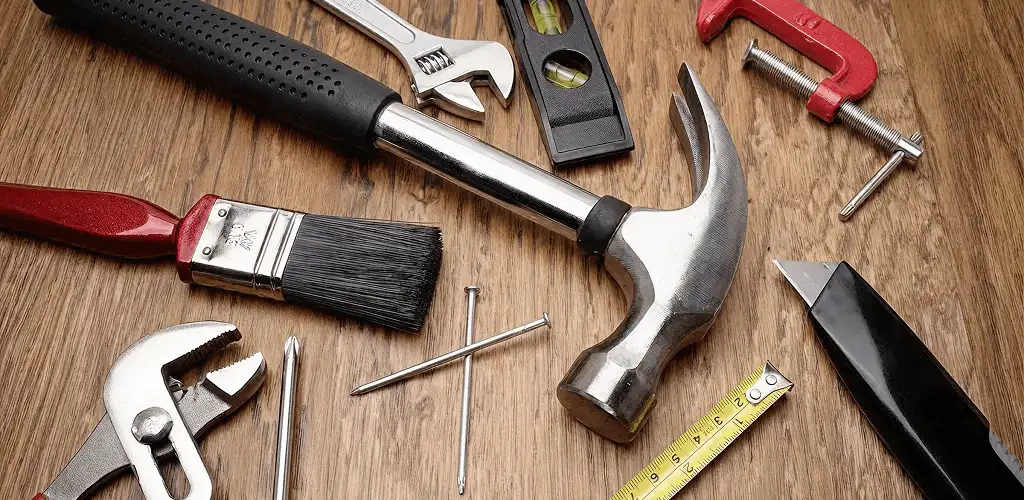 Handyman tools laid out for home repair and maintenance work in Hollywood, FL