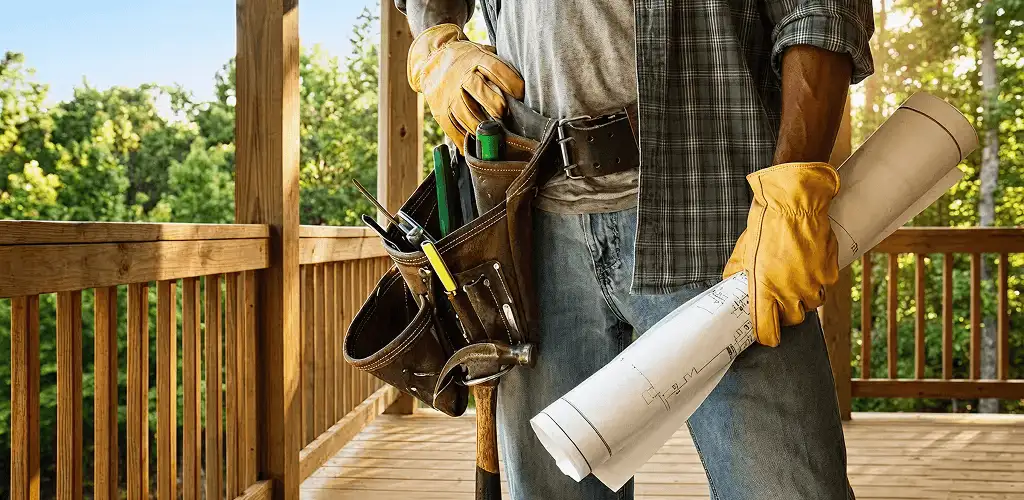 Professional handyman with tool belt ready for home repairs in Hollywood, FL